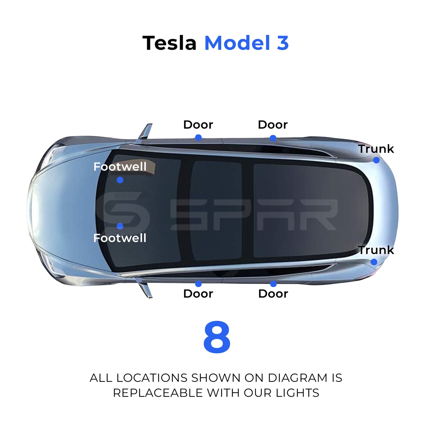 Blue Ultra-Bright Interior Light Bulbs for Tesla Model 3/Y