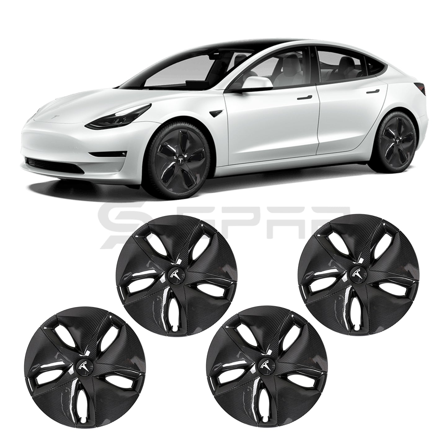 عدة تطوير جمالية لجنوط السيارة من الكاربون فايبر (4 قطع) لسيارة من نوع تيسلا الطراز 3