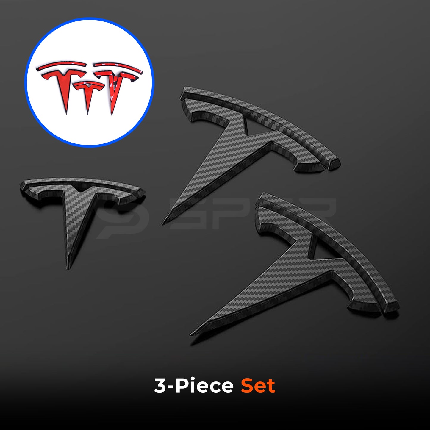 Carbon Fiber Molded 3D Logo Set Chrome Delete for Tesla Model 3