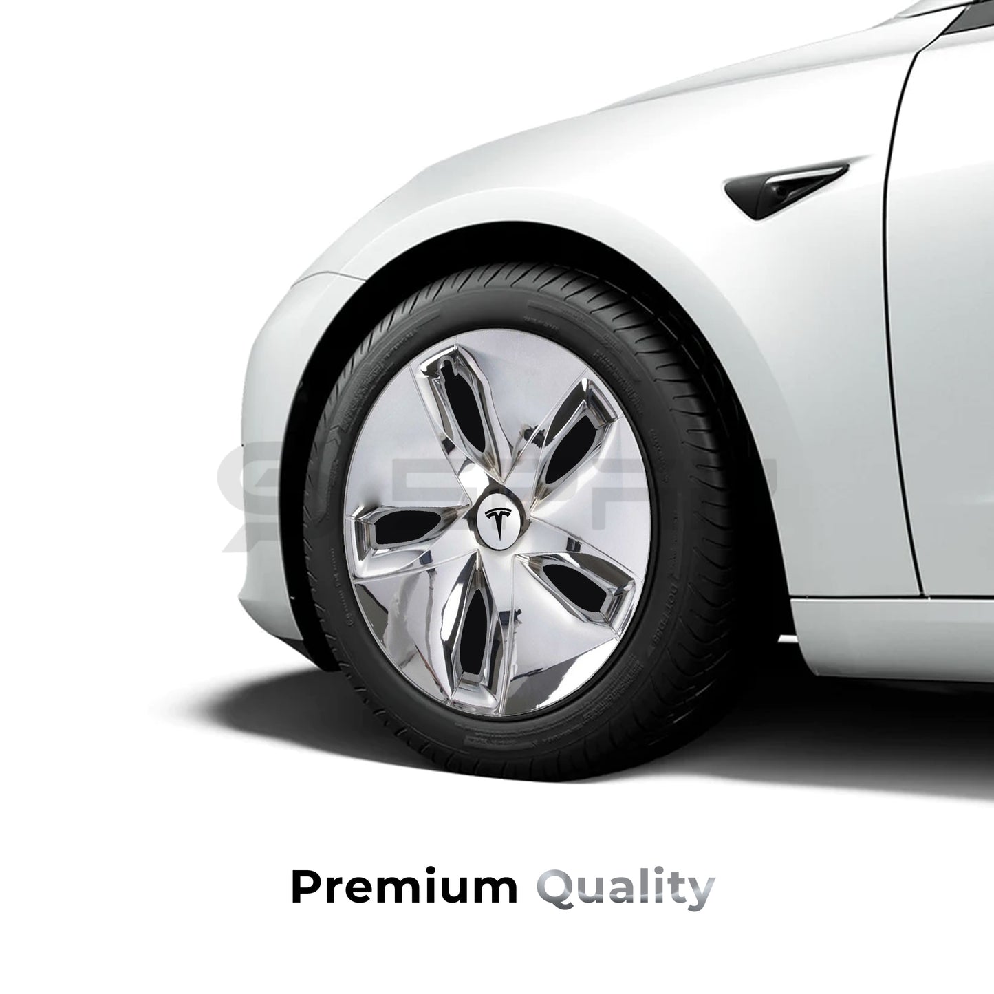 عدة تطوير جمالية لجنوط السيارة بلون كرومي لامع (4 قطع) لسيارة من نوع تيسلا الطراز 3