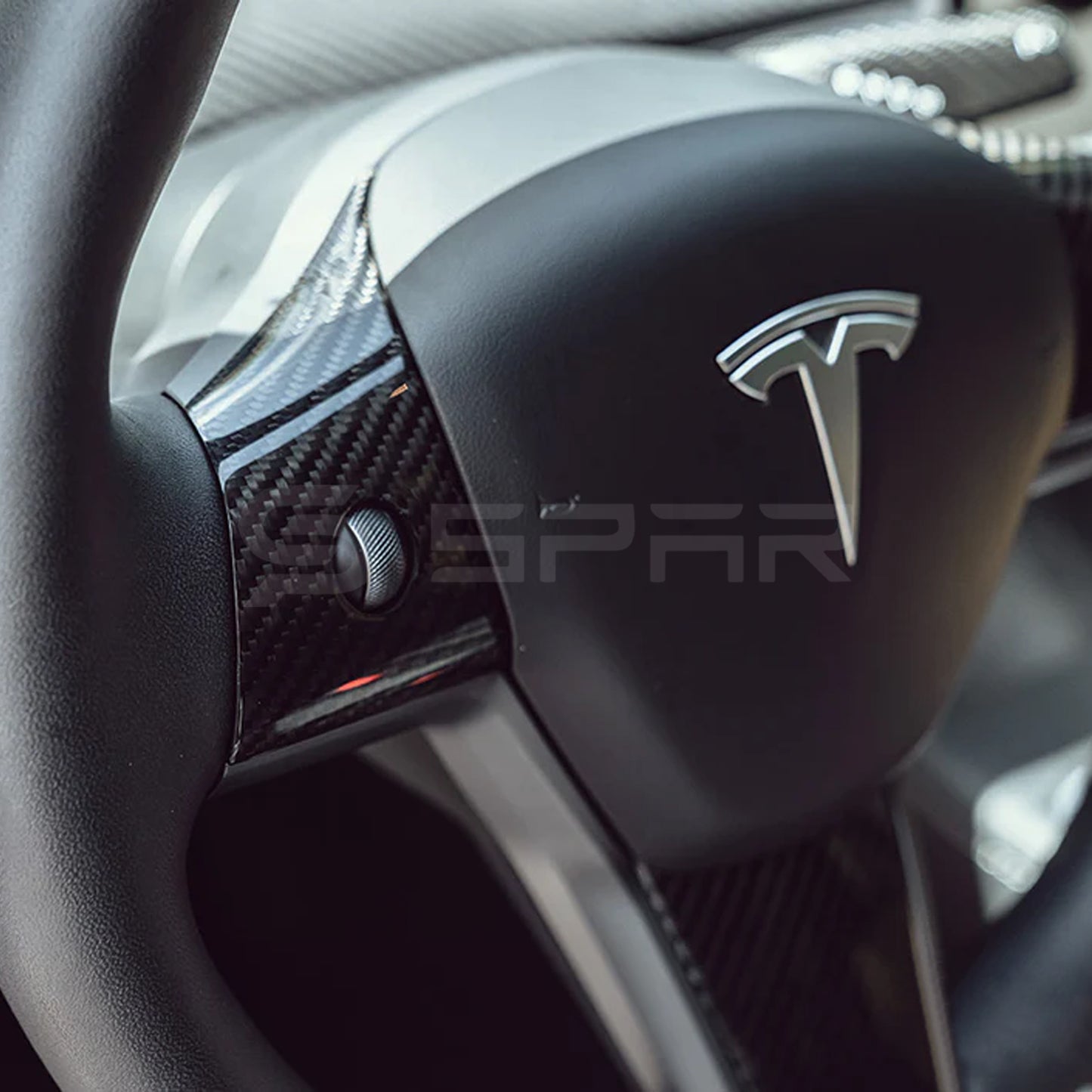 Glossy Carbon Fiber Steering Wheel Trims for Tesla Model 3/Y