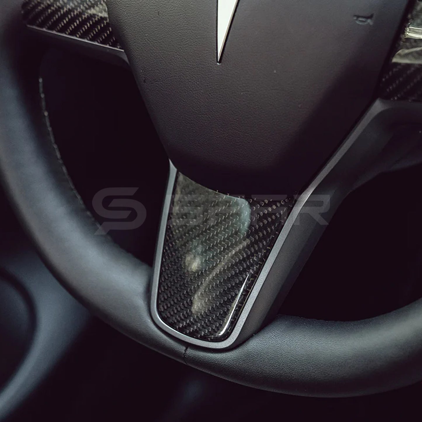 Glossy Carbon Fiber Steering Wheel Trims for Tesla Model 3/Y