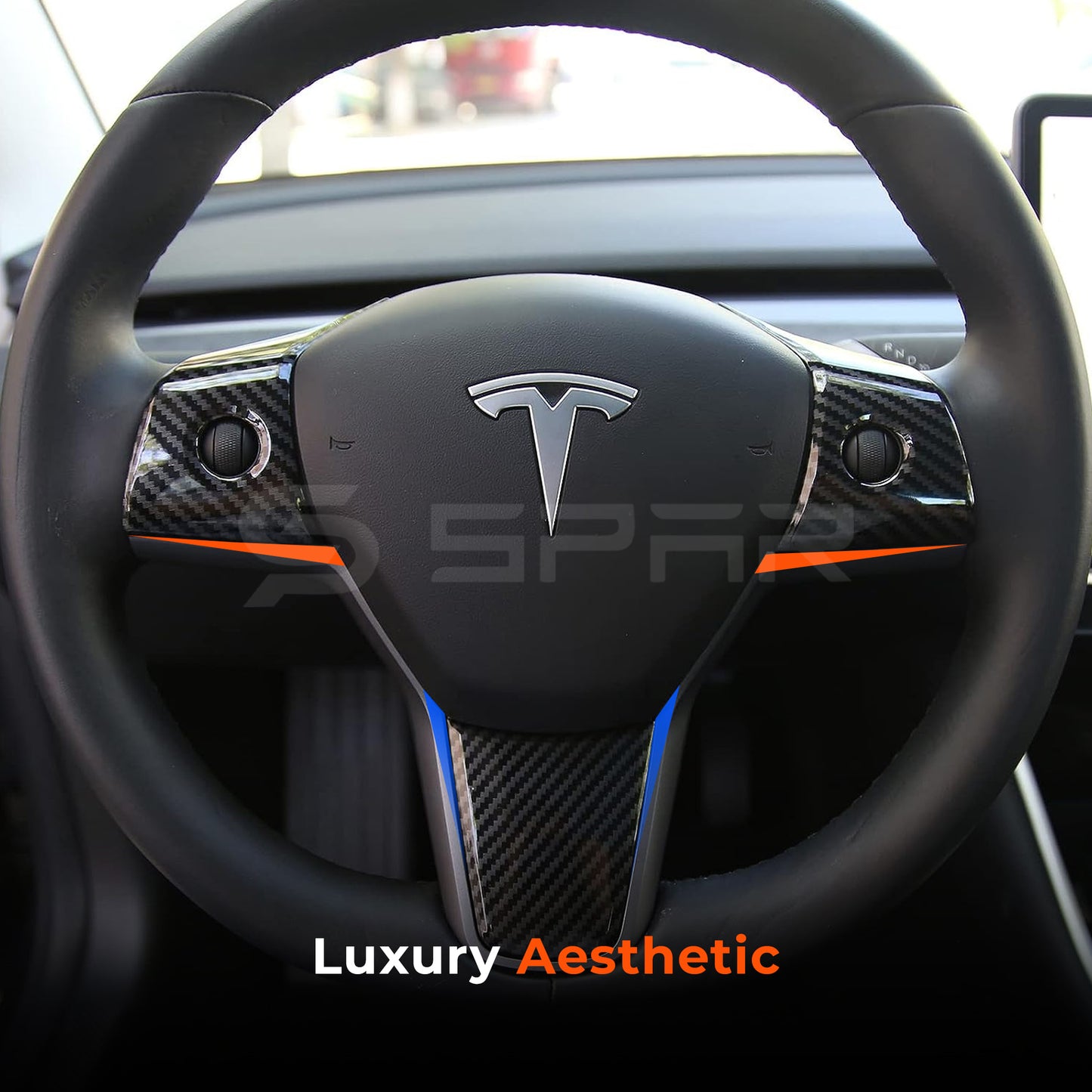 Glossy Carbon Fiber Steering Wheel Trims for Tesla Model 3/Y