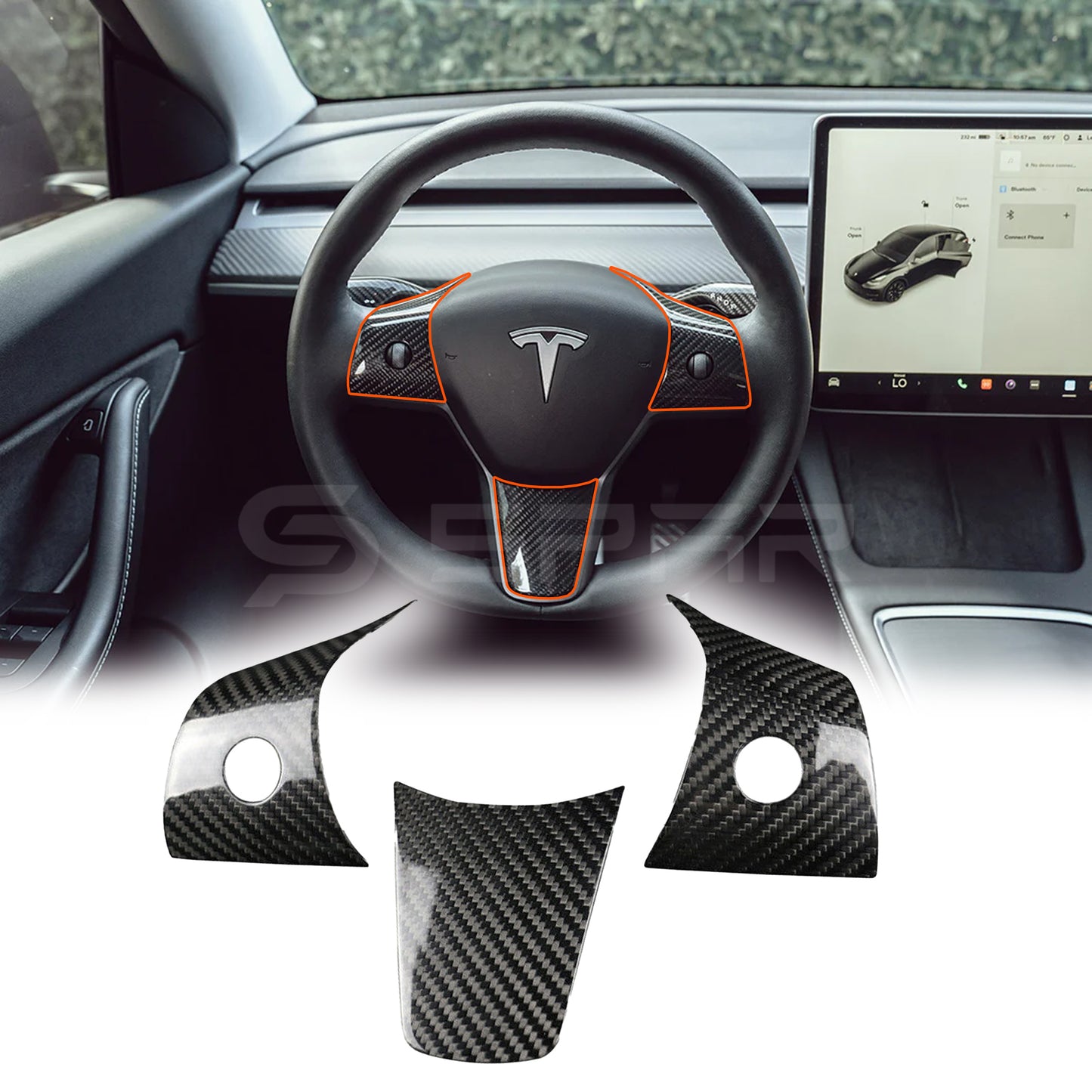 Glossy Carbon Fiber Steering Wheel Trims for Tesla Model 3/Y