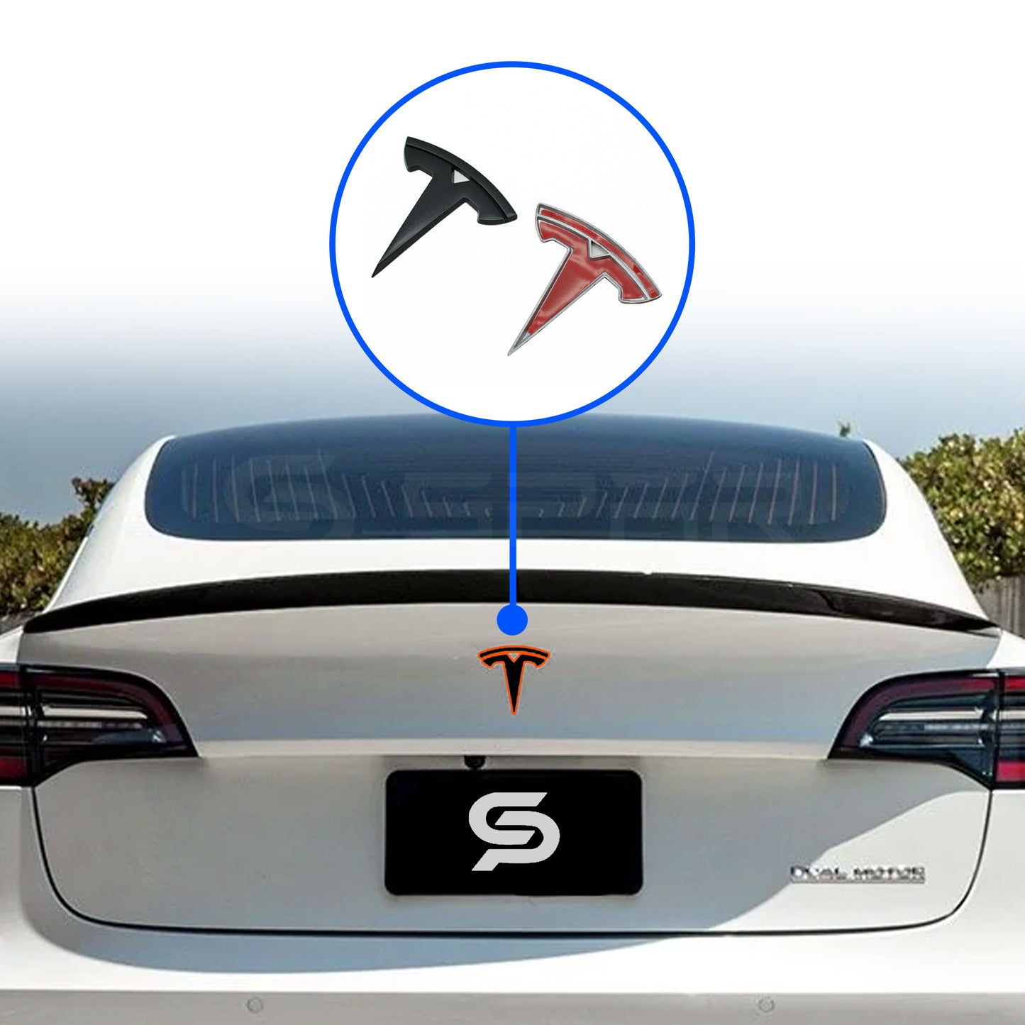 مجموعة شعارات مقولبة باللون الأسود تزيل اللمعان الكرومي لسيارة من نوع تيسلا الطراز 3