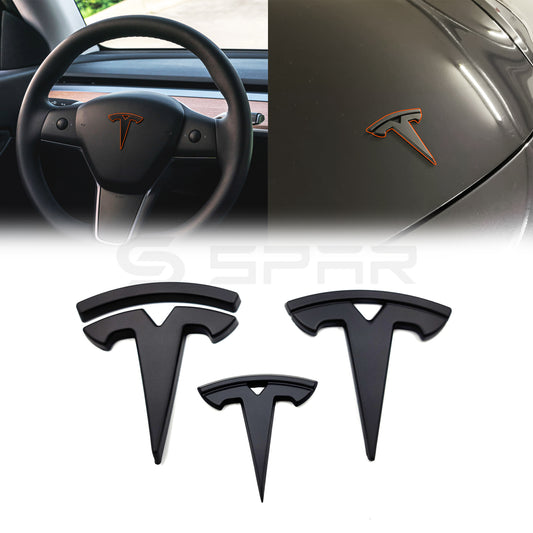 Matte Black Molded 3D Logo Set Chrome Delete for Tesla Model 3