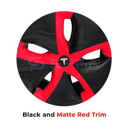 BLACK & MATTE RED CUSTOM AERO WHEEL UPGRADE (4 PS.) FOR TESLA MODEL 3