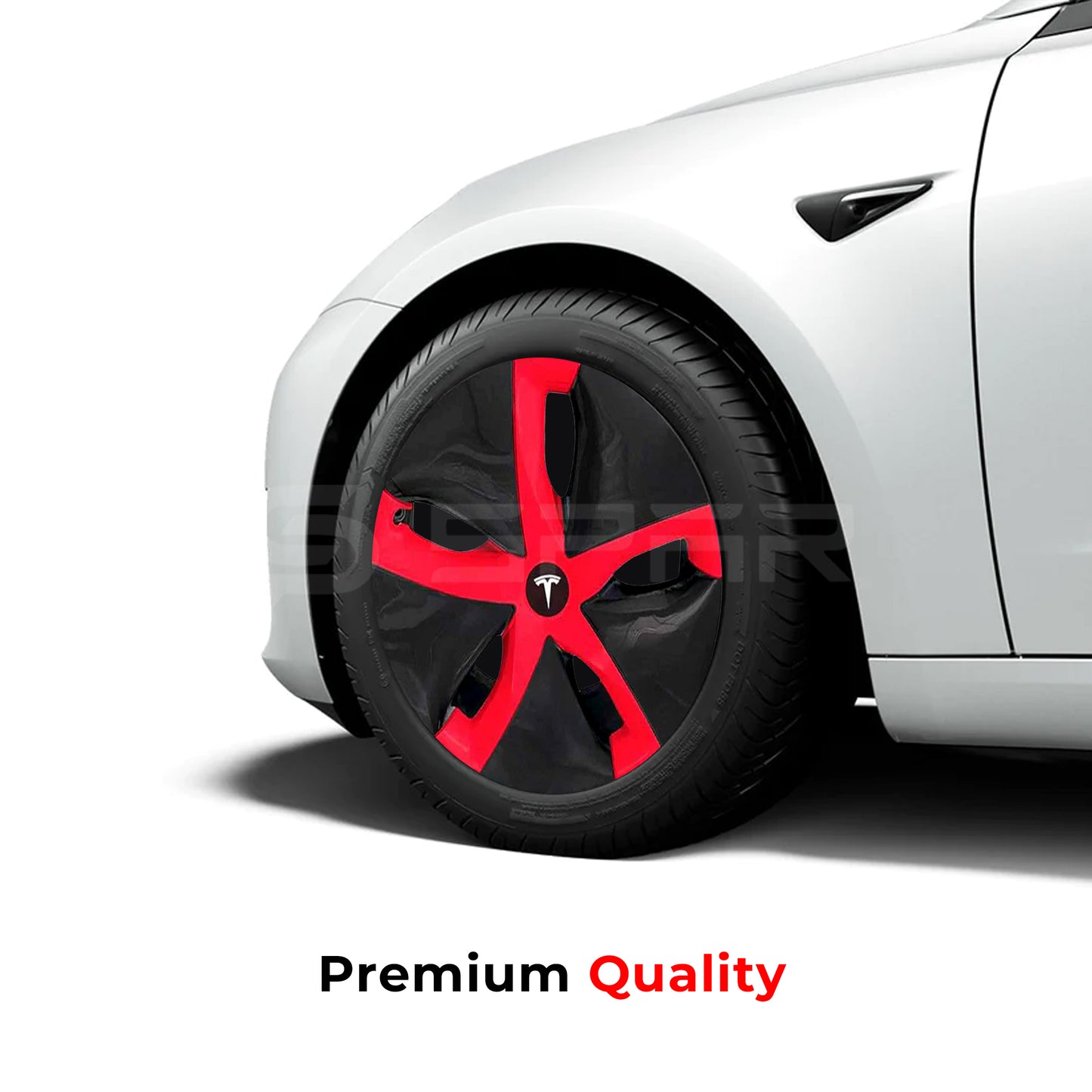 عدة تطوير جمالية لجنوط السيارة بلون أسود و أحمر مطفي (4 قطع) لسيارة من نوع تيسلا الطراز 3