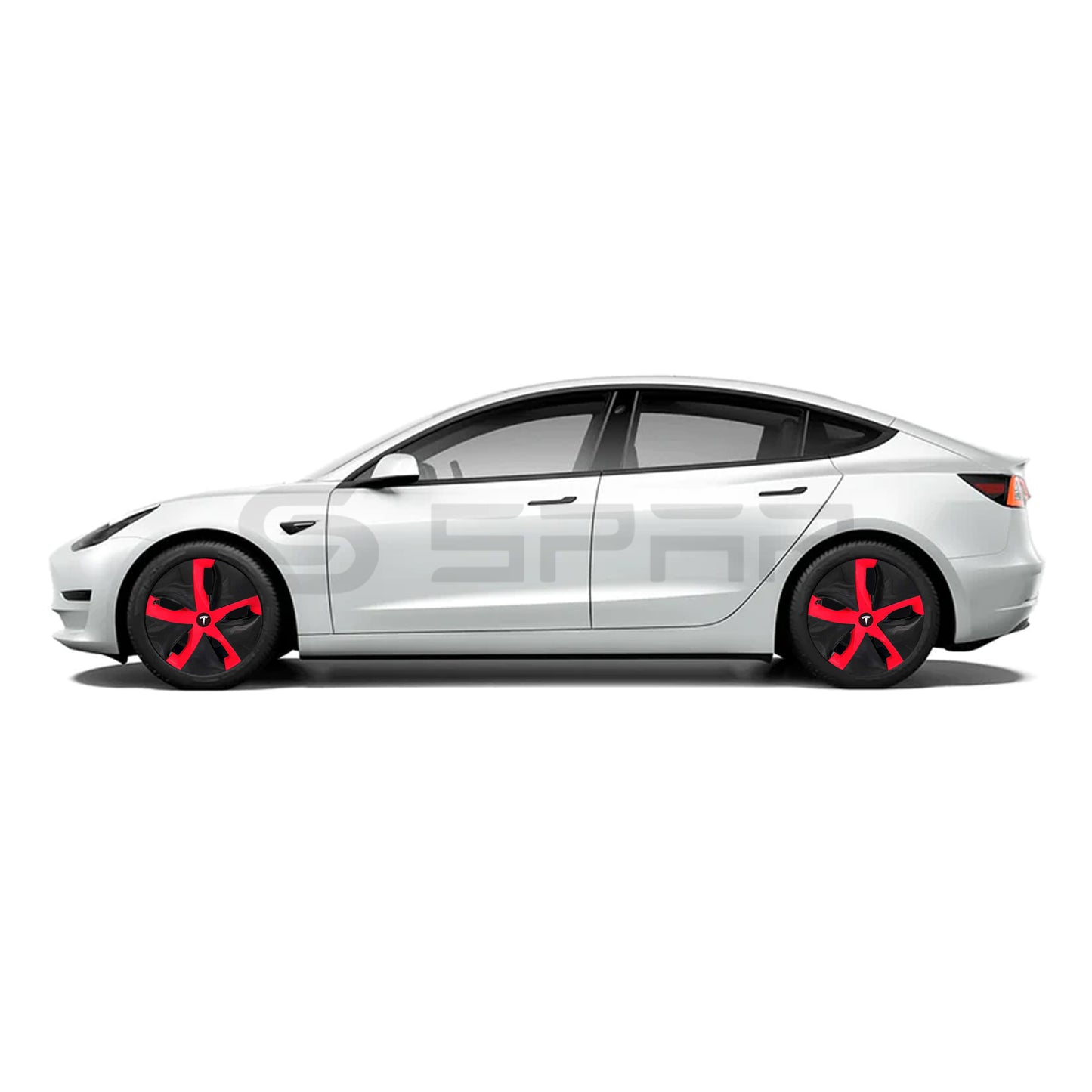 عدة تطوير جمالية لجنوط السيارة بلون أسود و أحمر مطفي (4 قطع) لسيارة من نوع تيسلا الطراز 3