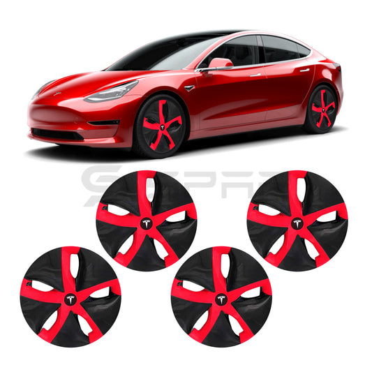 BLACK & MATTE RED CUSTOM AERO WHEEL UPGRADE (4 PS.) FOR TESLA MODEL 3