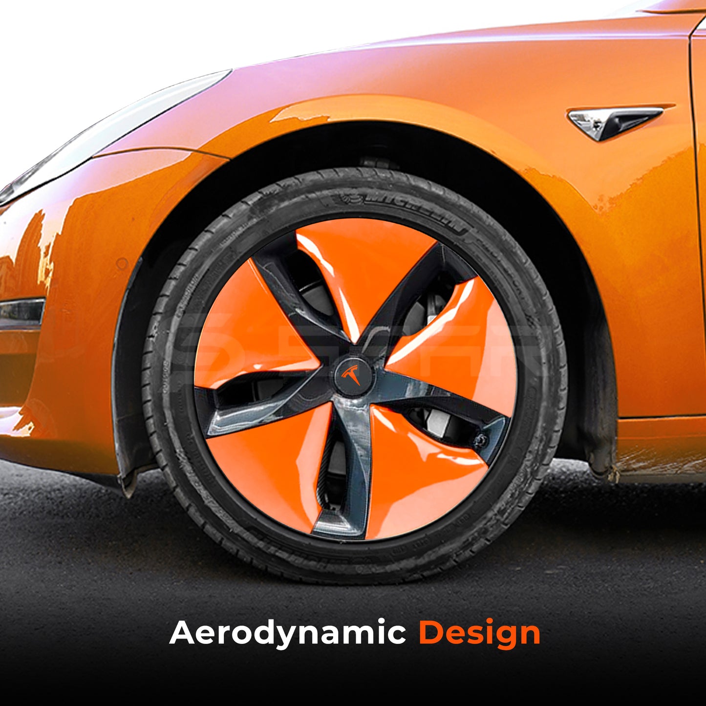 Orange Aero Wheel Upgrade Set (4 Pcs.) for Tesla Model 3