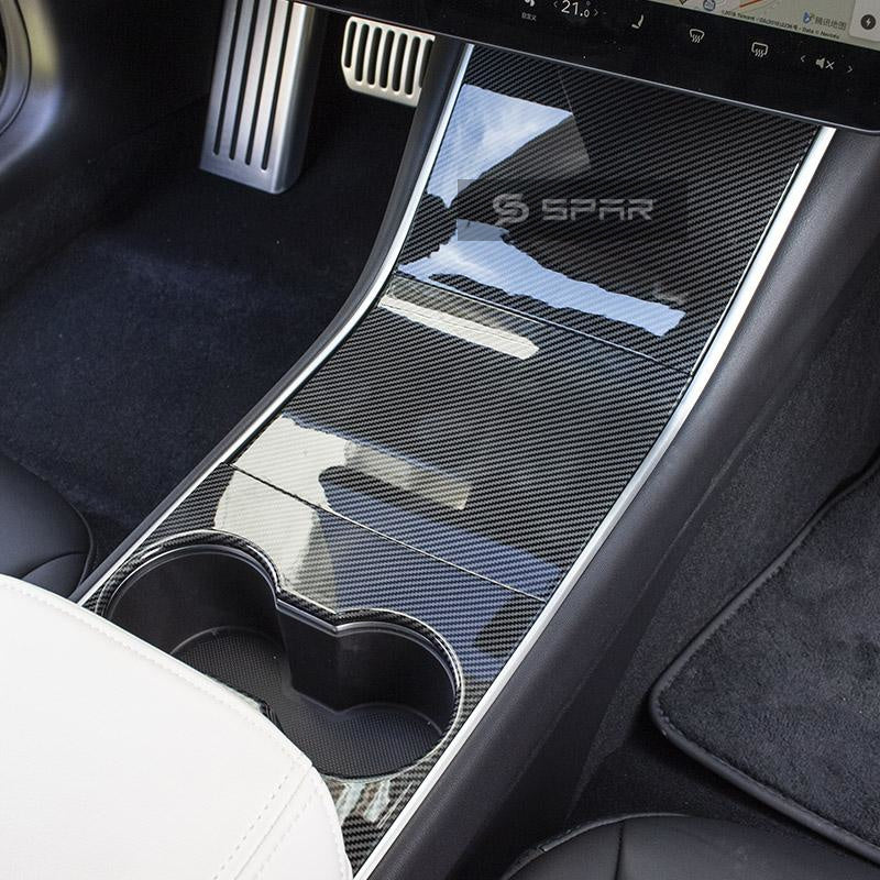 CARBON FIBER CENTER CONSOLE MOLDED TRIMS FOR TESLA MODEL 3