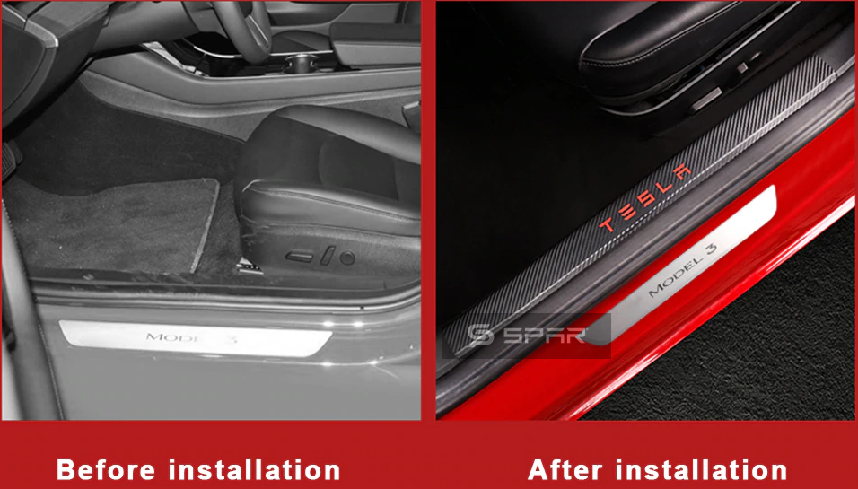 CARBON FIBER DOOR SILL PROTECTIVE VINYL STICKERS FOR TESLA MODEL 3