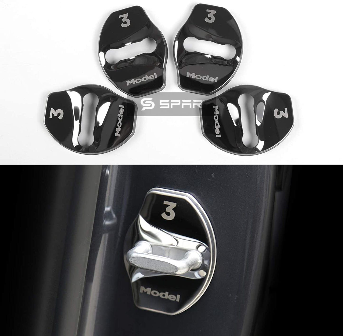 BLACK DOOR LOCK BUCKLE COVERING TRIMS FOR TESLA MODEL 3-Y