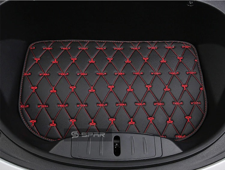 Red Diamond Stitched Leather Frunk Mats for Tesla Model 3