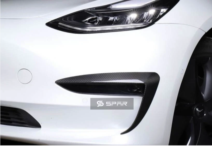 GLOSSY CARBON FIBER FRONT FOG LIGHT TRIMS FOR TESLA MODEL 3-Y