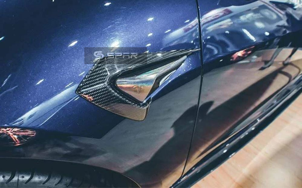 قصاصة حماية جمالية للكاميرا الجانبية من الكاربون فايبر اللامع لسيارة من نوع تيسلا الطراز (S/3/X/Y)