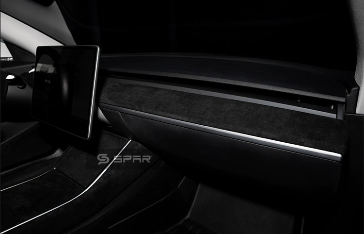 عدة تطوير لداخلية السيارة من قماش الألكنتارا الايطالي بلون أسود لسيارة من نوع تيسلا الطراز 3