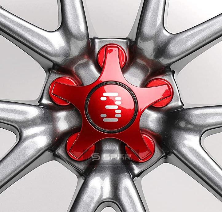 RED WHEEL CENTER STAR HUB CAPS SET FOR TESLA MODEL 3