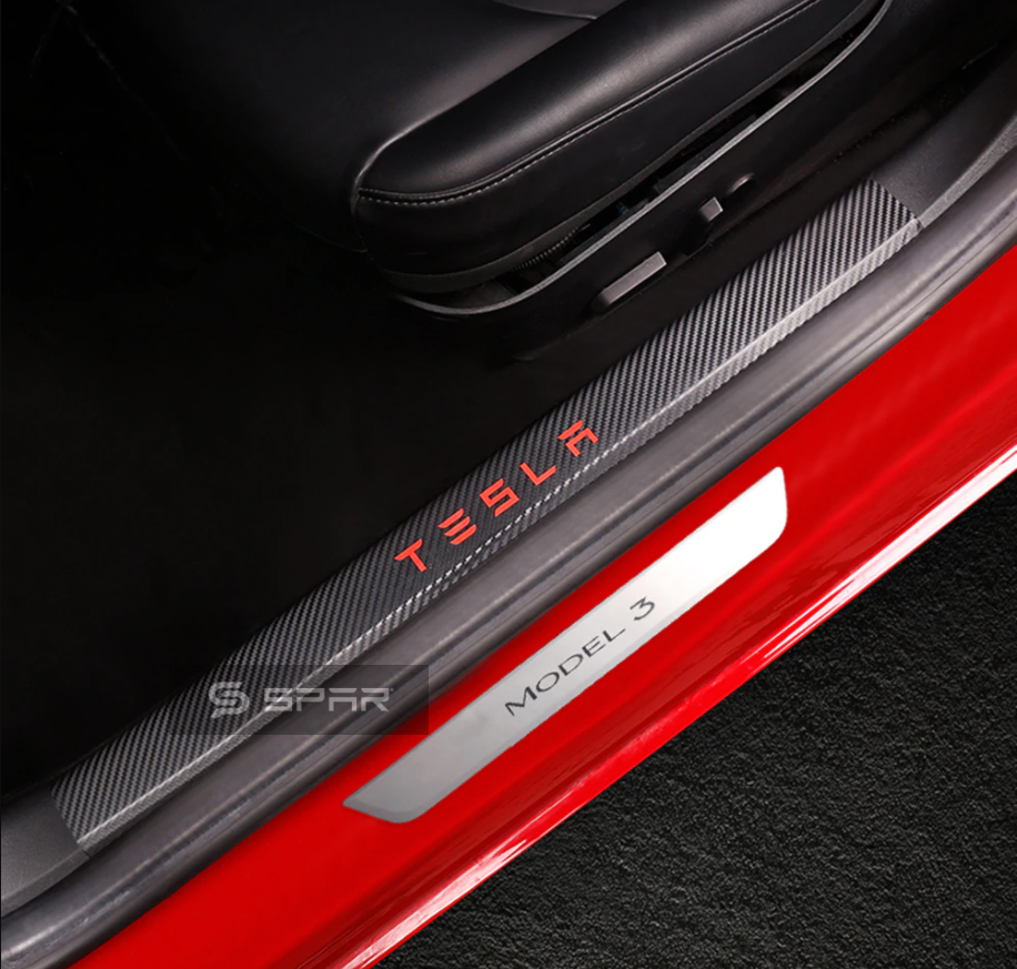 CARBON FIBER DOOR SILL PROTECTIVE VINYL STICKERS FOR TESLA MODEL 3