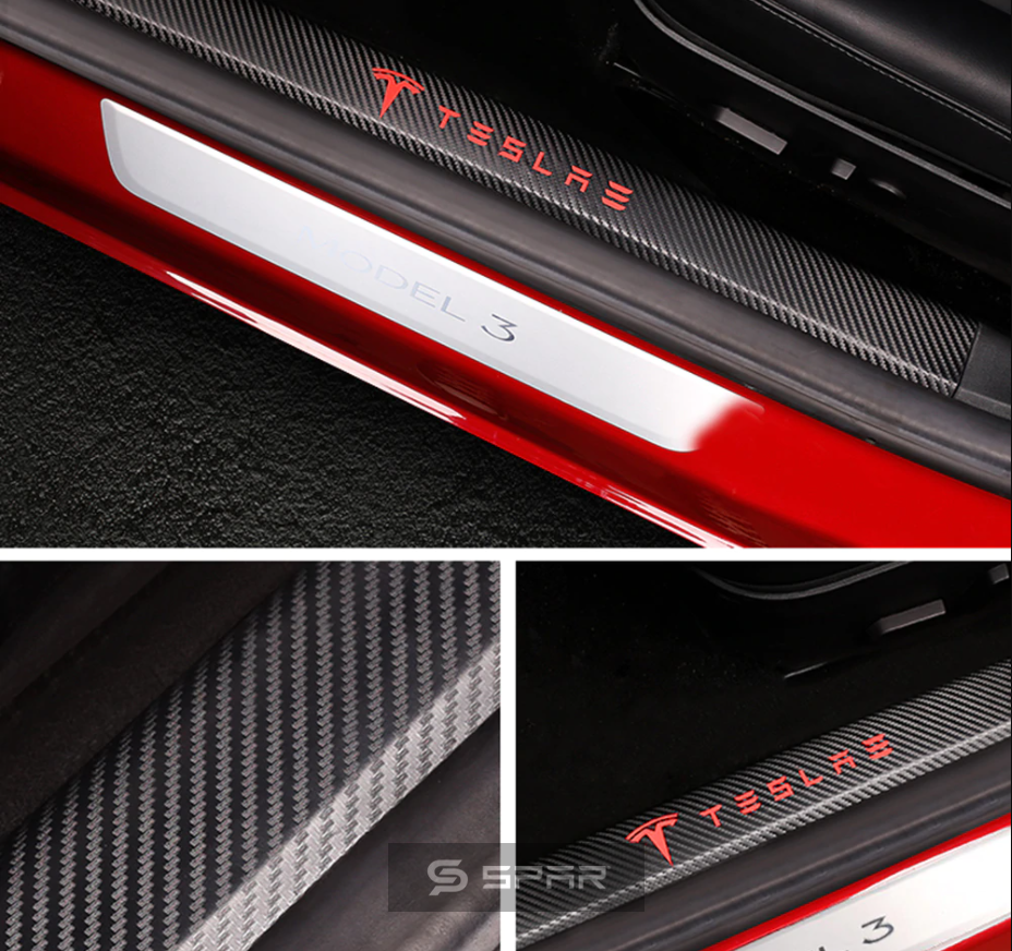 CARBON FIBER DOOR SILL PROTECTIVE VINYL STICKERS FOR TESLA MODEL 3