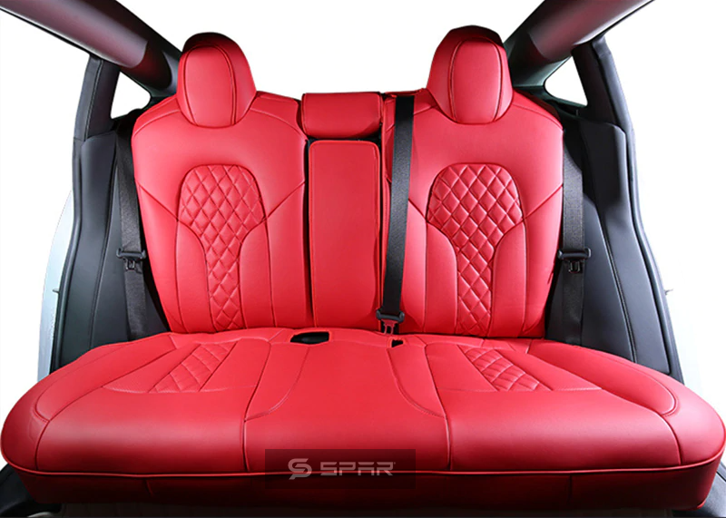 RED CUSTOM LEATHER SEAT COVERS SET FOR TESLA MODEL 3