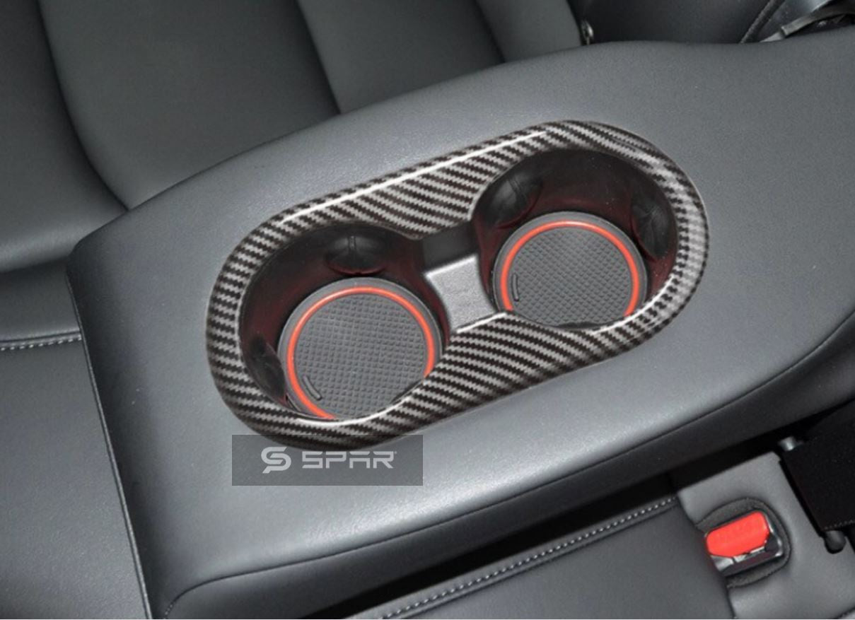 CARBON FIBER REAR CUP HOLDER FRAME COVERING TRIMS FOR TESLA MODEL 3-Y