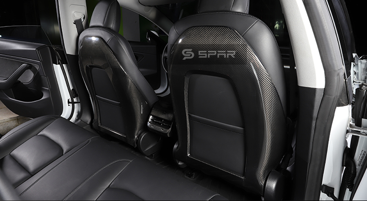 مجموعة أغطية حماية أصلية للمقاعد من الخلف من الكاربون فايبر اللامع لسيارة من نوع تيسلا الطراز (3/Y)