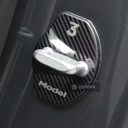 CARBON FIBER DOOR LOCK BUCKLE COVERING TRIMS FOR TESLA MODEL 3