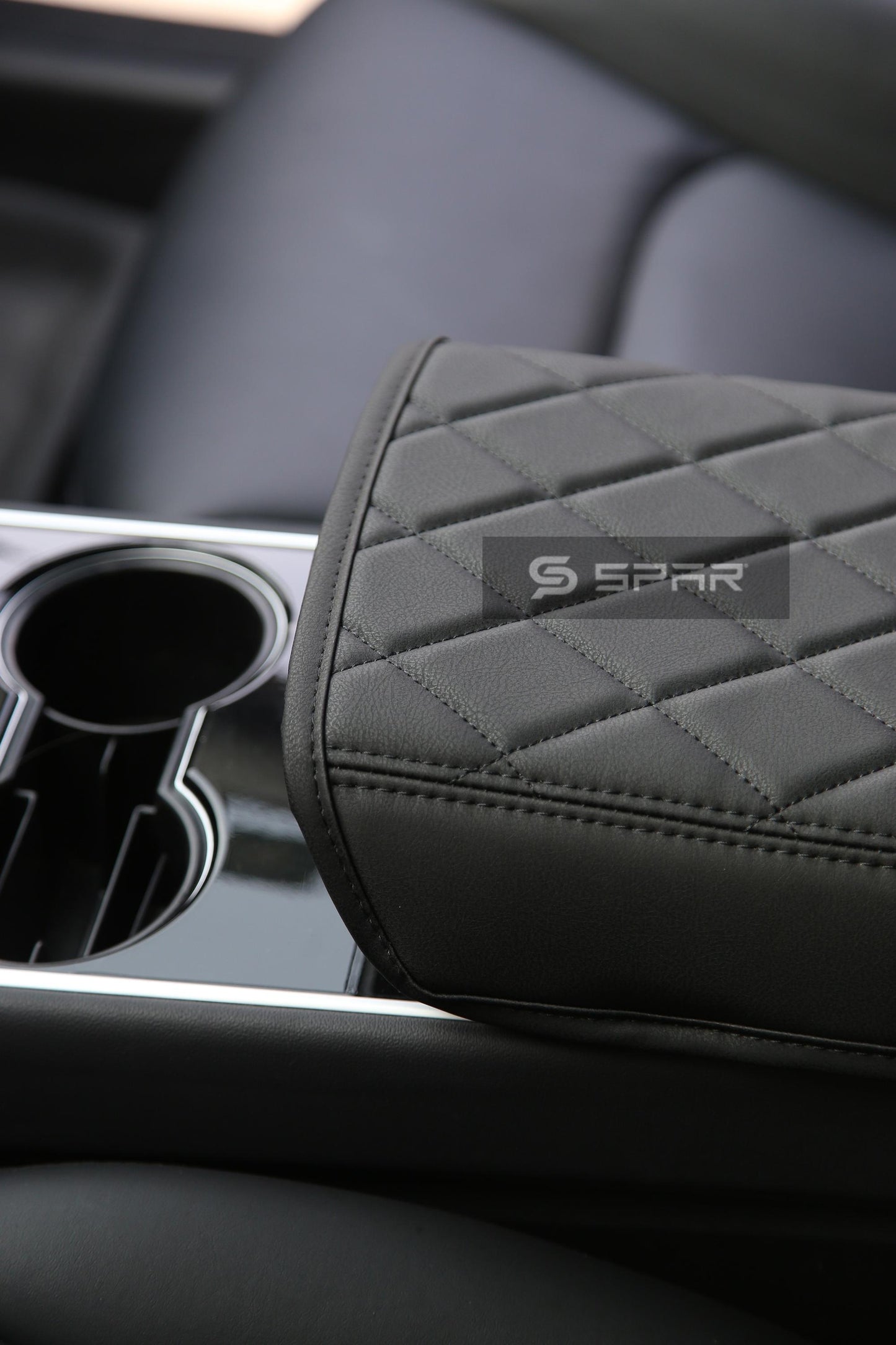 BLACK DIAMOND TEXTURED HAND STITCHED ARMREST COVER FOR TESLA MODEL 3-Y