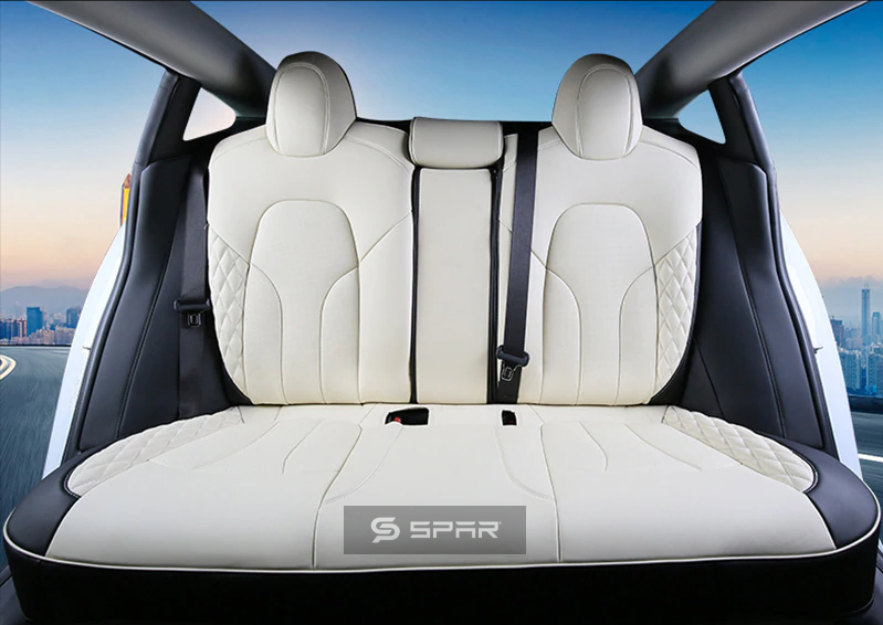 WHITE & BLACK CUSTOM LEATHER SEAT COVERS SET FOR TESLA MODEL 3