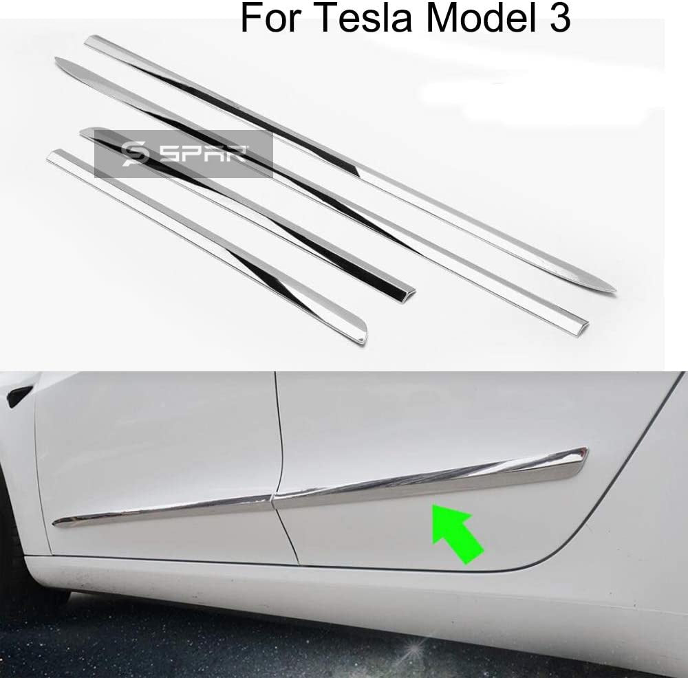 عدة أشرطة حماية ضد الصدمات للأبواب باللون الكرومي لسيارة من نوع تيسلا الطراز 3