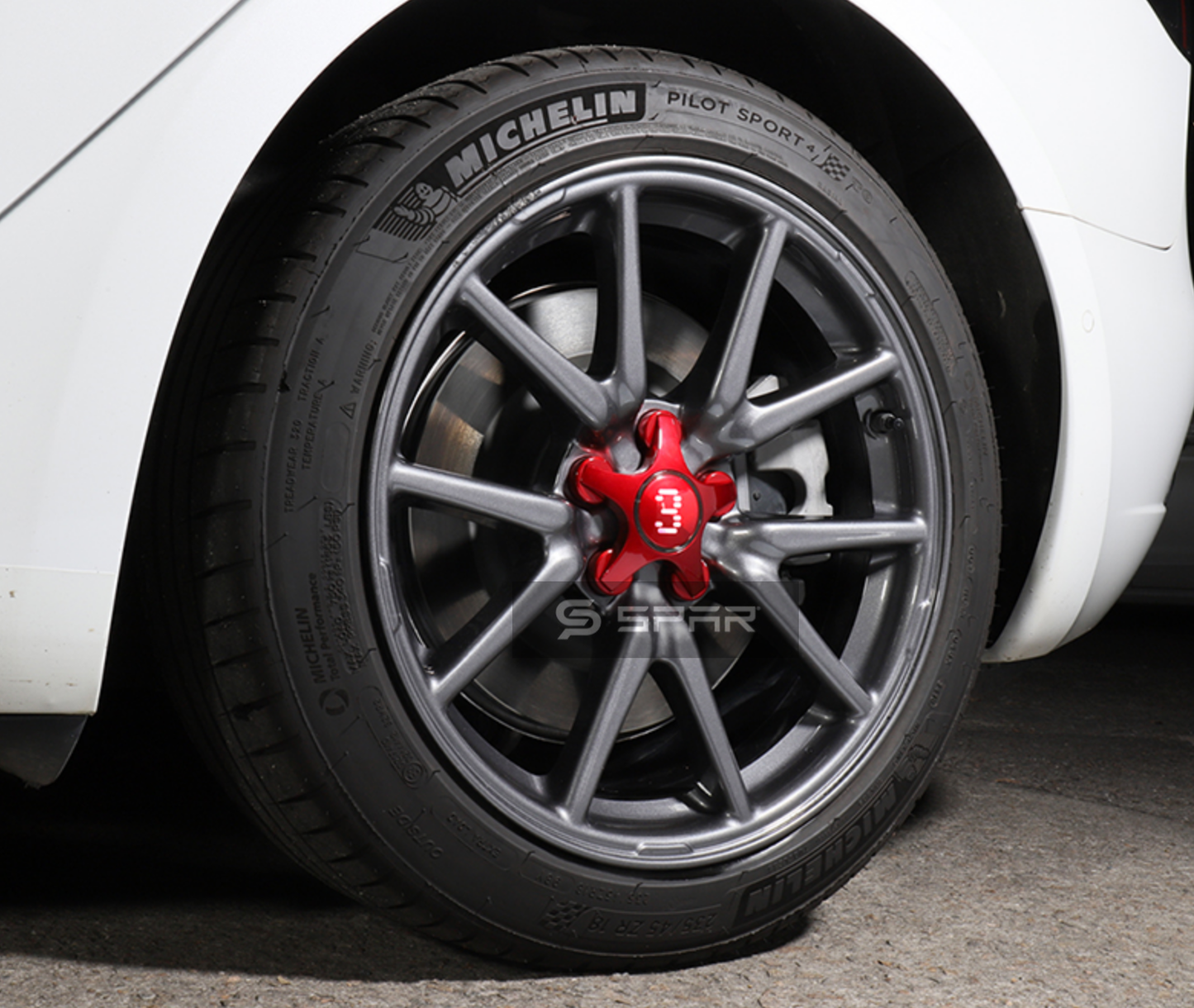 RED WHEEL CENTER STAR HUB CAPS SET FOR TESLA MODEL 3