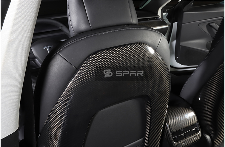 مجموعة أغطية حماية أصلية للمقاعد من الخلف من الكاربون فايبر اللامع لسيارة من نوع تيسلا الطراز (3/Y)