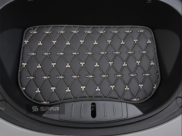 Black Diamond Stitched Leather Frunk Mats for Tesla Model 3