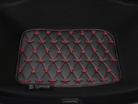 Red Diamond Stitched Leather Sub-Trunk Mats for Tesla Model 3