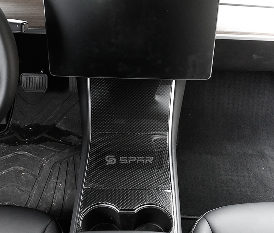 GENUINE CARBON FIBER CENTER CONSOLE MOLDED TRIMS FOR TESLA MODEL 3 (GLOSSY)