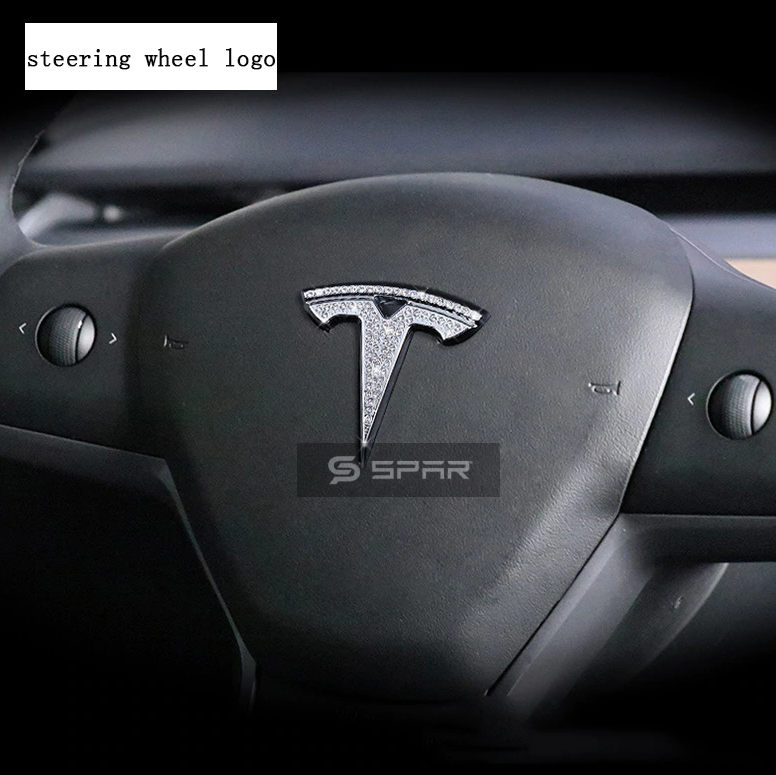 SILVER HANDMADE CRYSTAL EMBLEM DECAL TRIMS (3 PCS. PER SET) FOR TESLA MODEL 3-Y