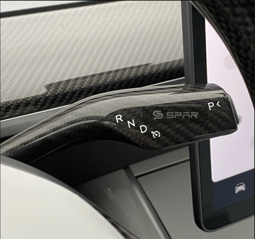 GLOSSY CARBON FIBER GEAR SHIFT MOLDED COVER TRIMS FOR TESLA MODEL 3-Y