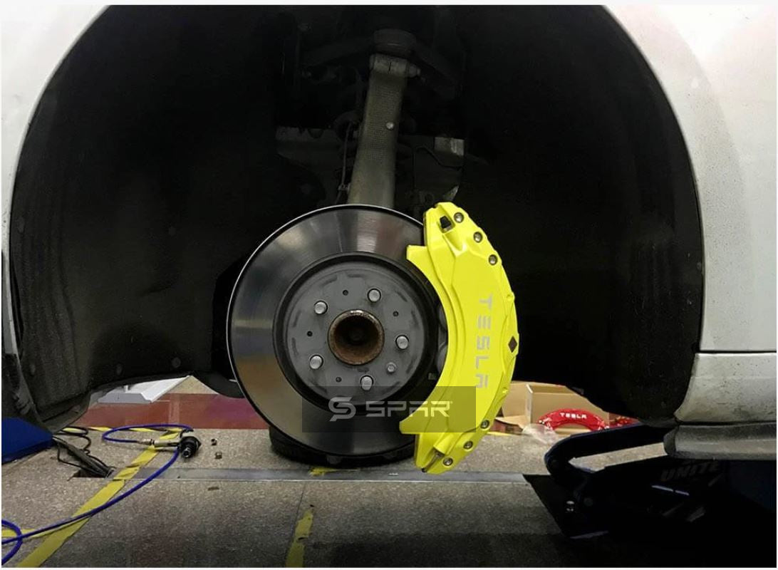 أغطية لمقابض المكابح قياس 18" بلون أصفر لسيارة من نوع تيسلا الطراز 3