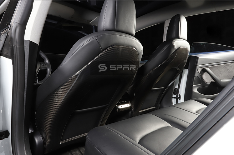 مجموعة أغطية حماية أصلية للمقاعد من الخلف من الكاربون فايبر اللامع لسيارة من نوع تيسلا الطراز (3/Y)