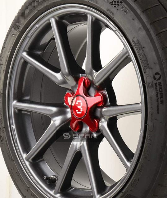 RED WHEEL CENTER STAR HUB CAPS SET FOR TESLA MODEL 3