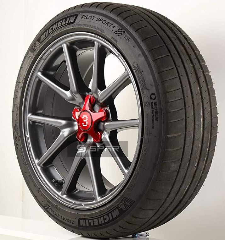 RED WHEEL CENTER STAR HUB CAPS SET FOR TESLA MODEL 3