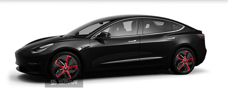 عدة تطوير جمالية لجنوط السيارة بلون أسود و أحمر لامع (4 قطع) لسيارة من نوع تيسلا الطراز 3