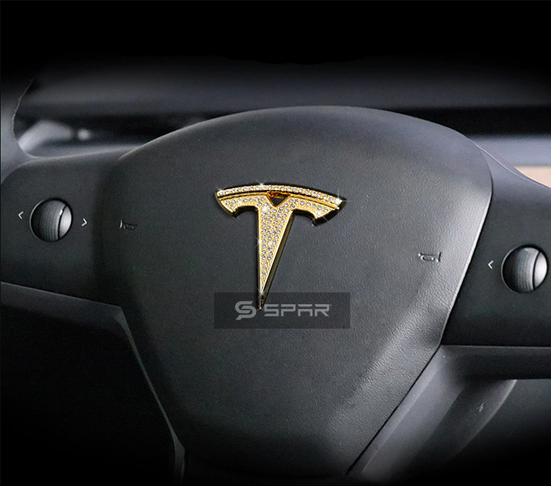 GOLD HANDMADE CRYSTAL EMBLEM DECAL TRIMS (3 PCS. PER SET) FOR TESLA MODEL 3-Y