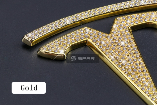 GOLD HANDMADE CRYSTAL EMBLEM DECAL TRIMS (3 PCS. PER SET) FOR TESLA MODEL 3-Y