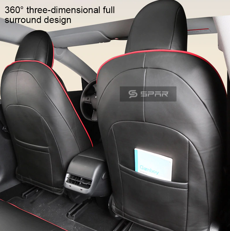 BLACK & RED CUSTOM LEATHER SEAT COVERS SET FOR TESLA MODEL 3