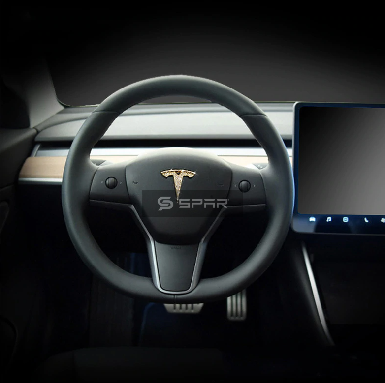 GOLD HANDMADE CRYSTAL EMBLEM DECAL TRIMS (3 PCS. PER SET) FOR TESLA MODEL 3-Y