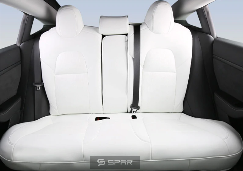 مجموعة أغطية مقاعد جلدية مخصصة بلون أبيض لسيارة من نوع تيسلا الطراز (3/Y)