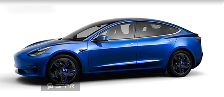 عدة تطوير جمالية لجنوط السيارة بلون أسود و أزرق لامع (4 قطع) لسيارة من نوع تيسلا الطراز 3